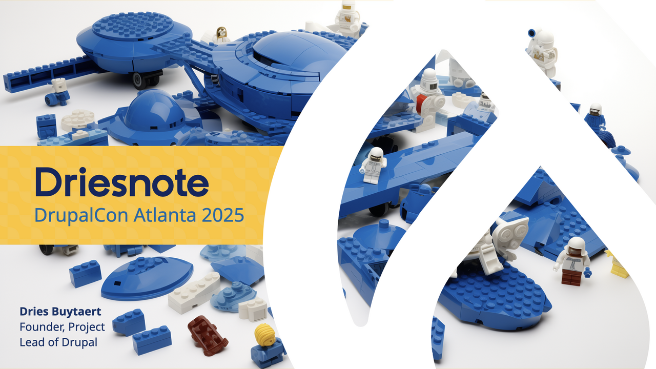 Opening slide of my keynote presentation. The slide reads "DriesNote, DrupalCon Atlanta, March 2025".