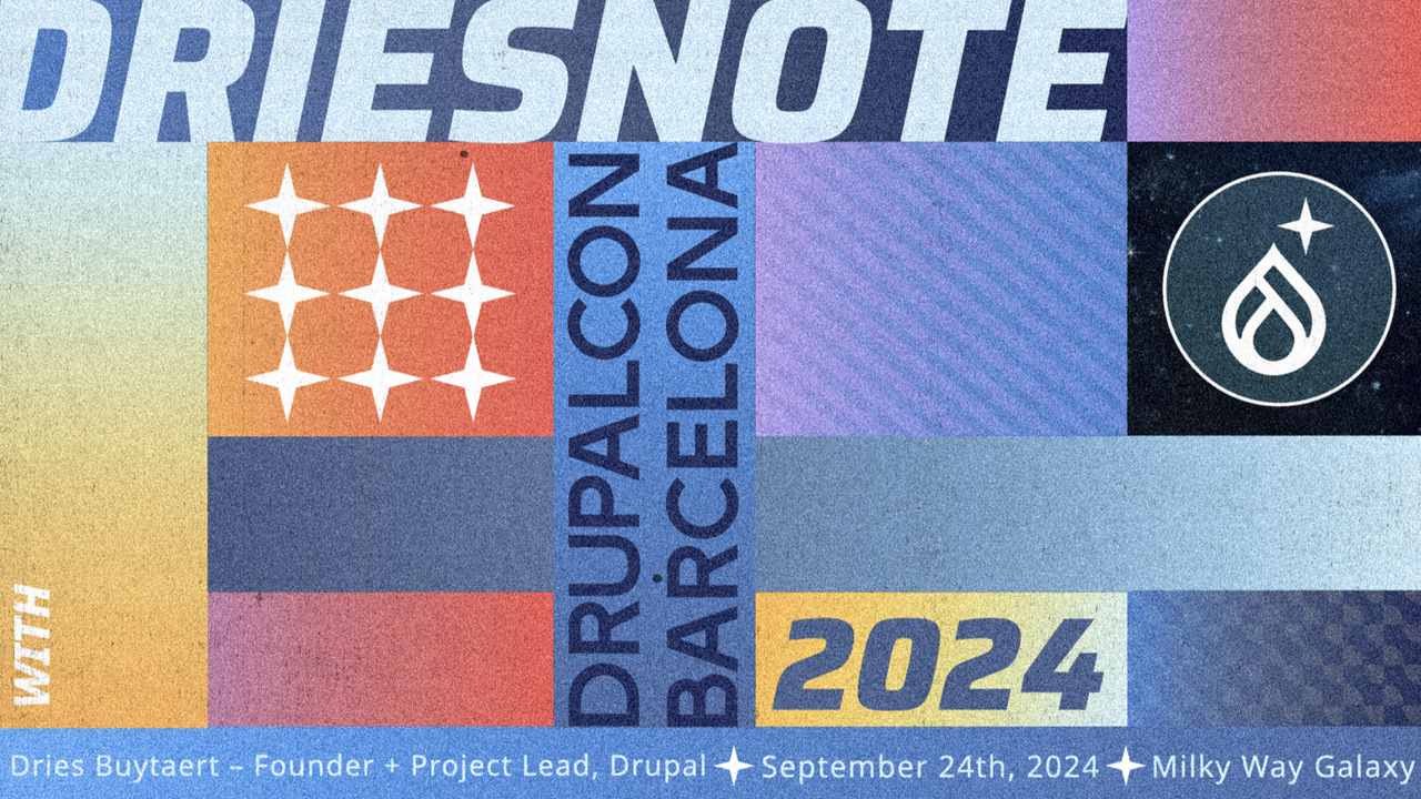 Opening slide of my keynote presentation. The slide reads "DriesNote, DrupalCon Barcelona, September 24th 2024".