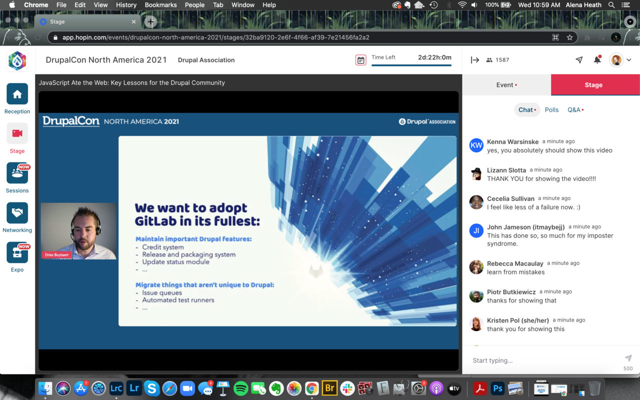 Drupal.org's goals for Gitlab along with positive attendee feedback in chat
