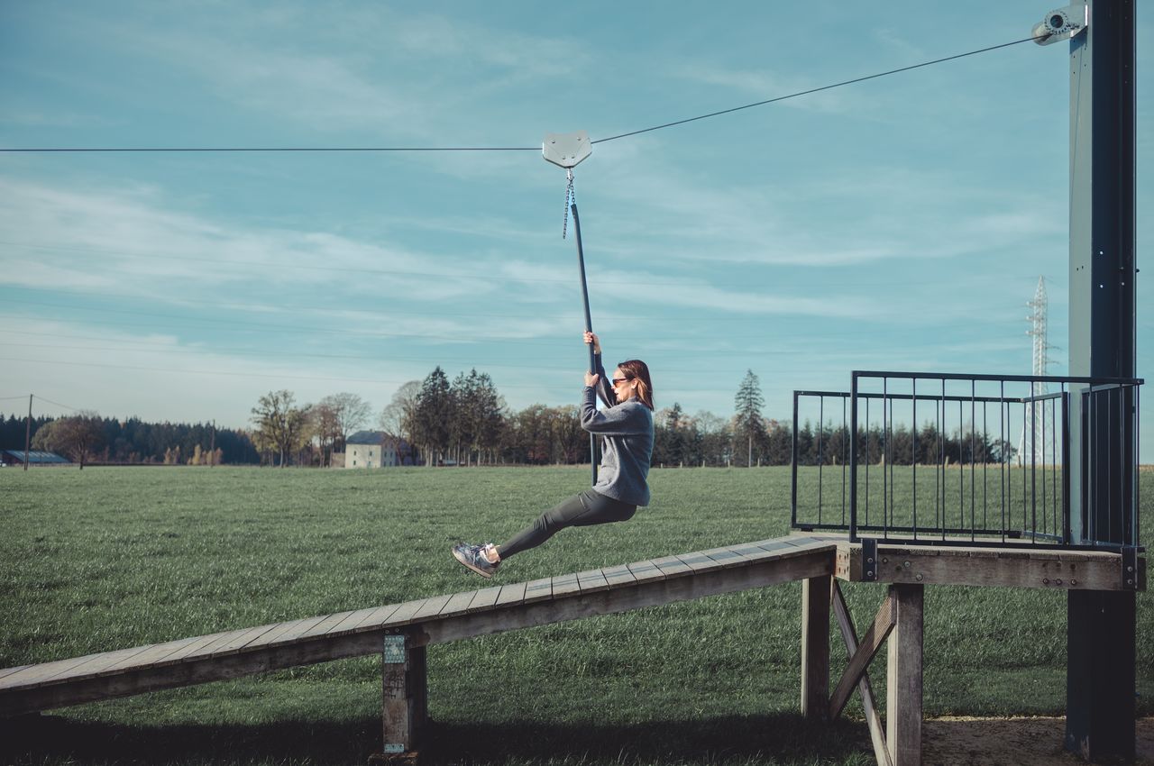Cruising by on a zipline