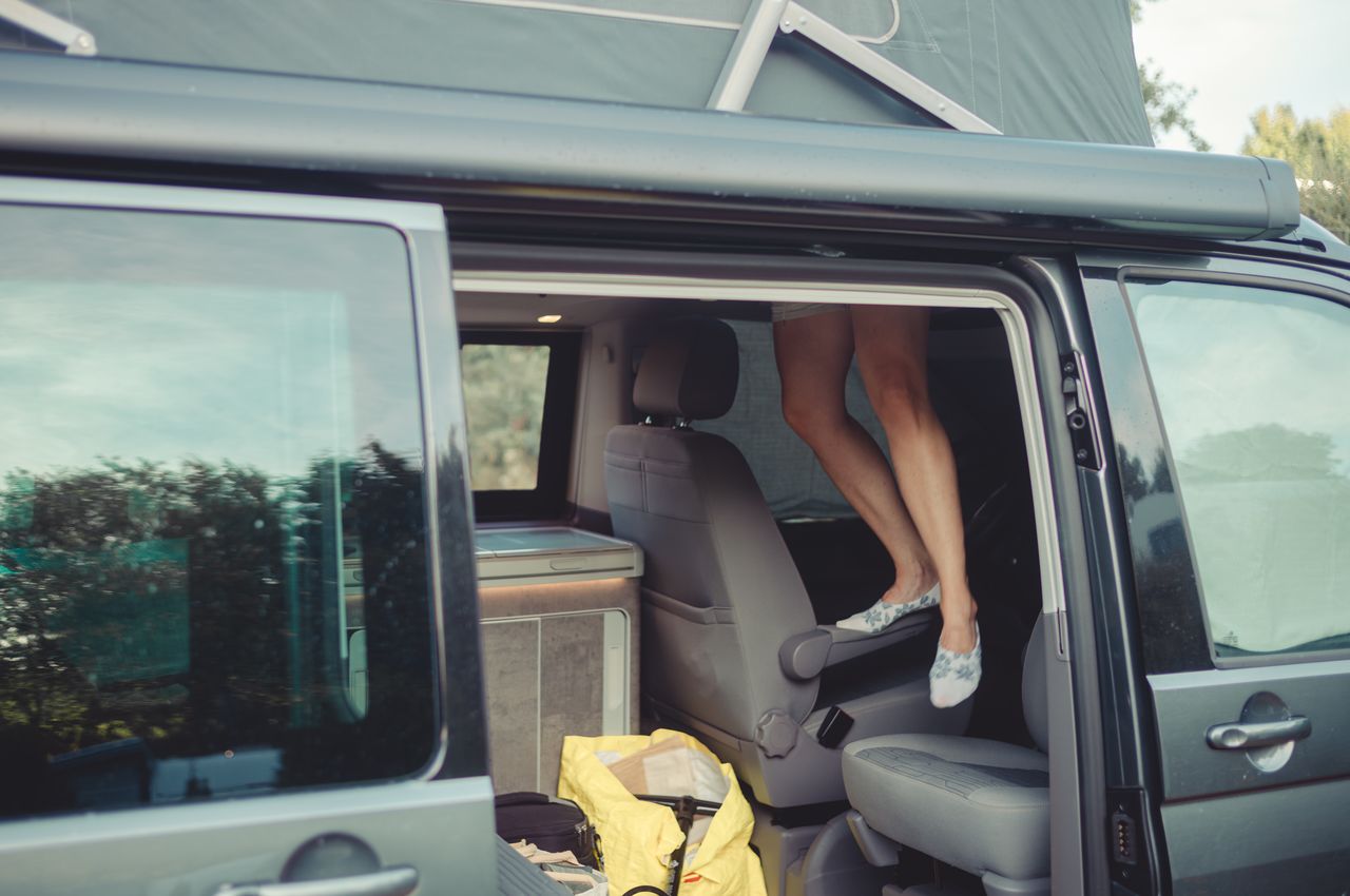 Making our bed in the van