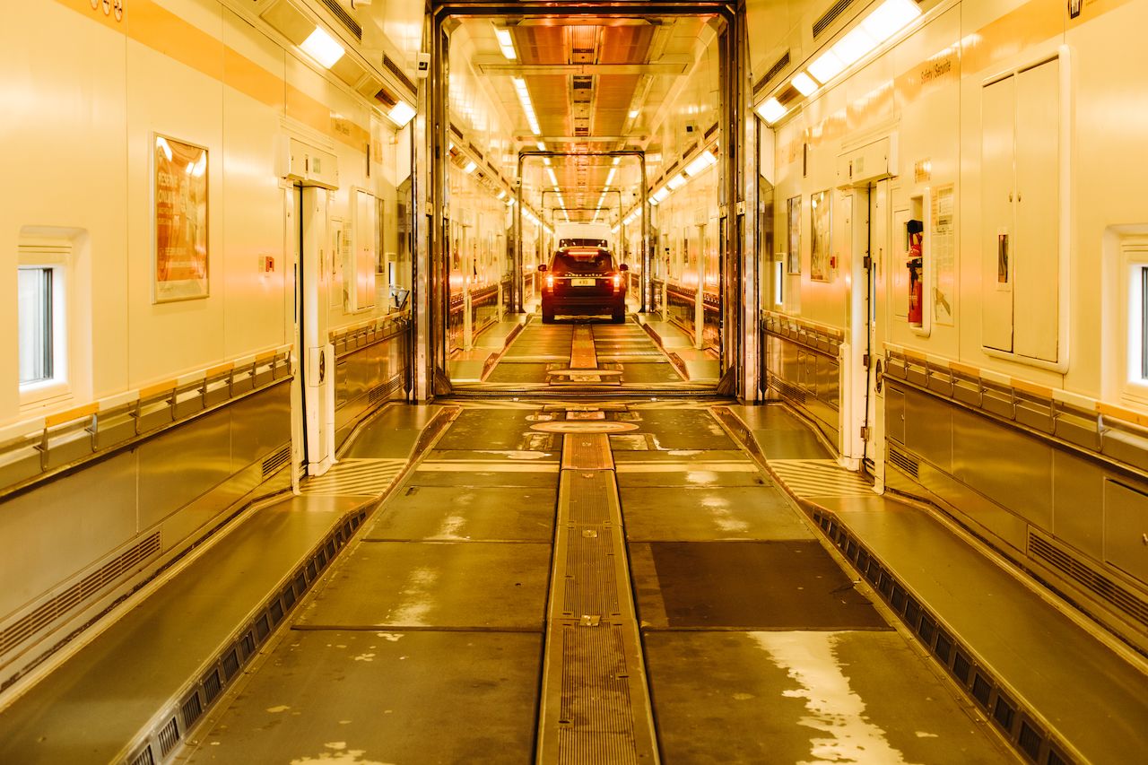 Inside the car train from Calais to Folkstone
