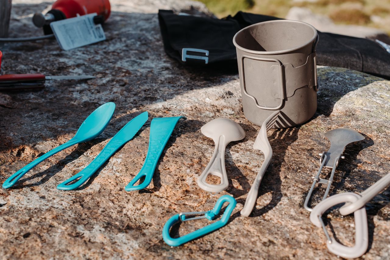 Our dishes drying on a rock