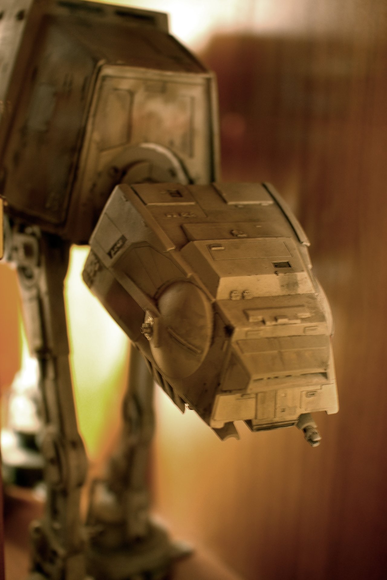A detailed AT-AT model from Star Wars, displayed in a closet near George Lucas' office at Skywalker Ranch.