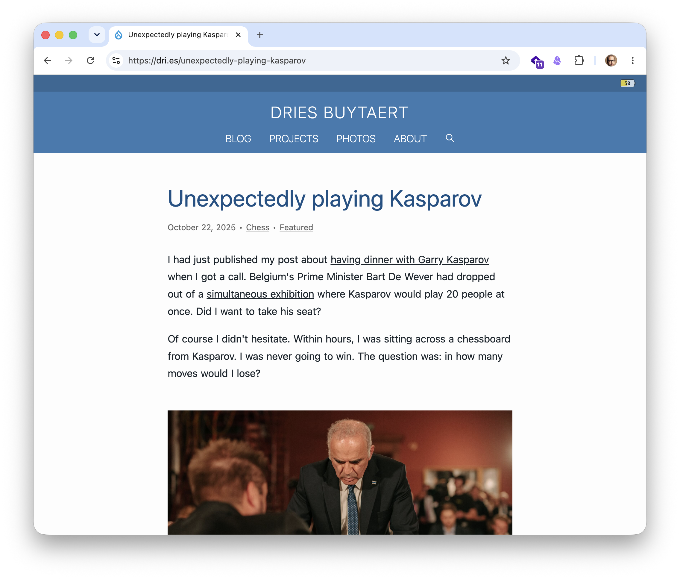 Screenshot of a blog post in the old dri.es design.