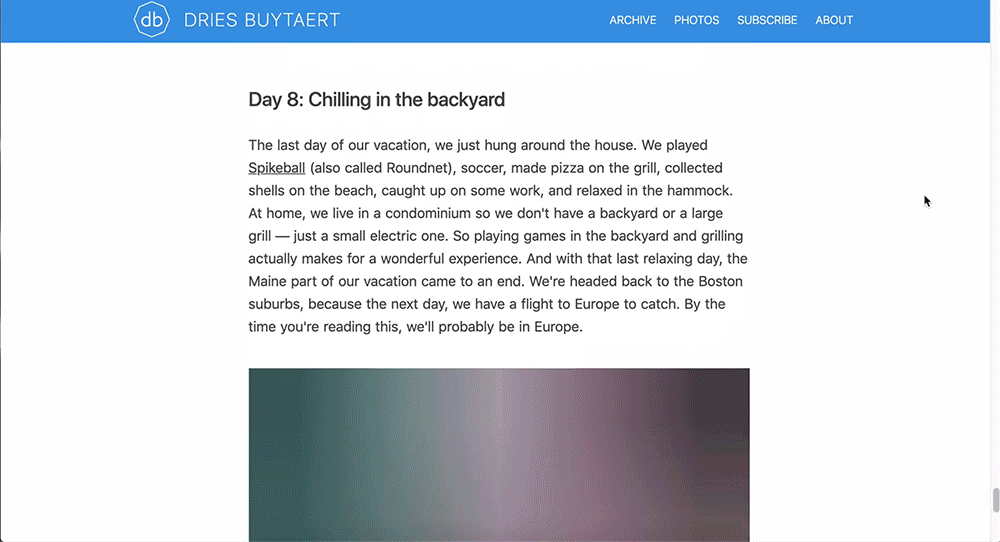 An animated GIF of a user scrolling a webpage and a placeholder images being replaced by the final image