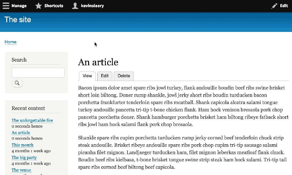 A user navigates a website's admin interface to add a content block, showing the current block editing process.