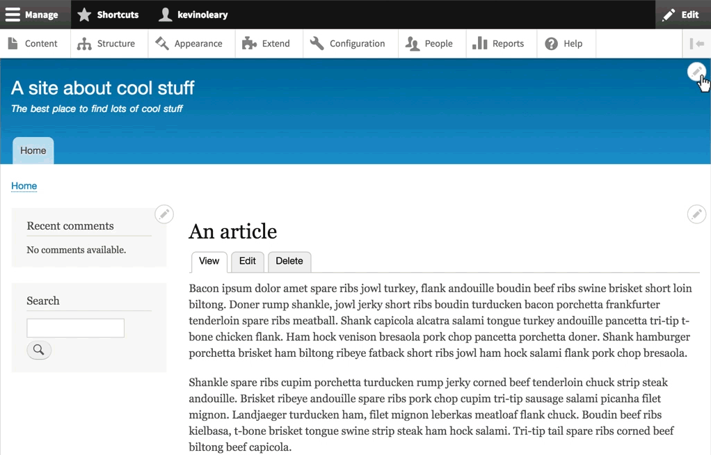 A user navigates multiple admin pages to edit a menu item, requiring several steps and page refreshes.