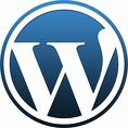 WordPress logo featuring a white "W" inside a blue circle with a dark border.