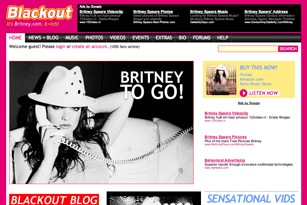 Black and white image of a woman in a white hat holding a phone, with bold text reading "Britney TO GO!.