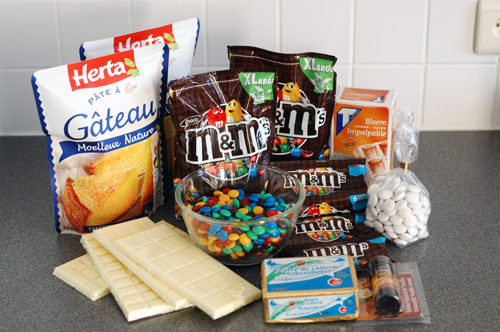 A display of all the ingredients required to make a Drupal cake