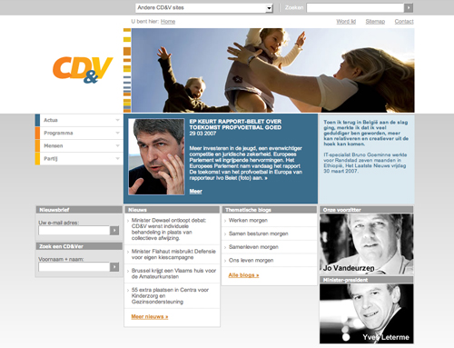 A political website with images of leaders, news updates, and a banner showing a child being lifted in the air.