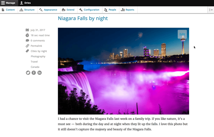 Animated GIF of Drupal off-canvas dialog tutorial