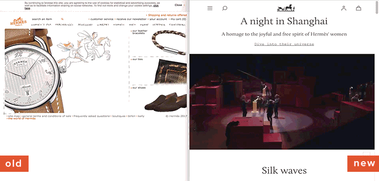 The Hermes website showing different pieces of clothing and fabrics to choose from.