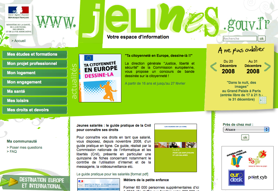 A French government website for young people with information on education, jobs, housing, health, and rights.