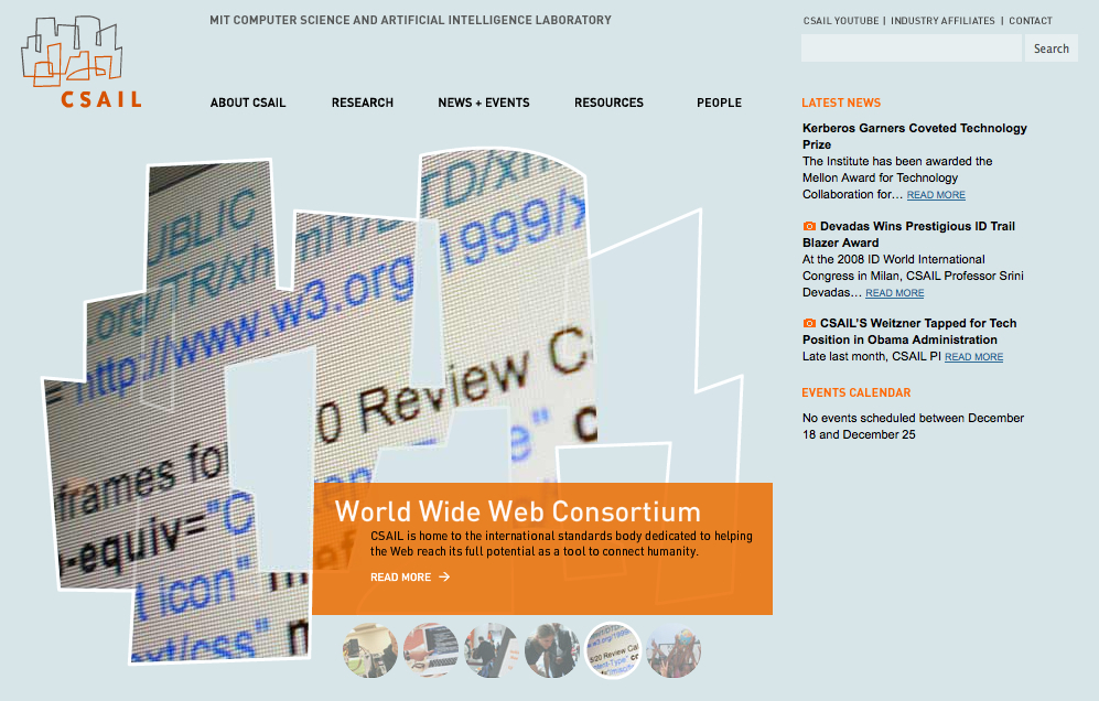 MIT CSAIL webpage featuring the World Wide Web Consortium, highlighting its role in web standards and technology collaboration.