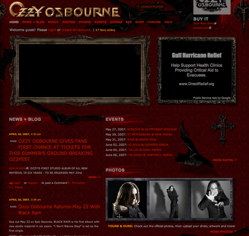 A website featuring Ozzy Osbourne with news, events, and photos related to his music and performances.