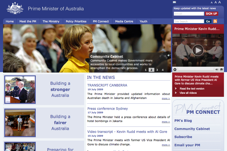 A government website featuring news and updates about the Australian Prime Minister, including speeches, policies, and community engagement.