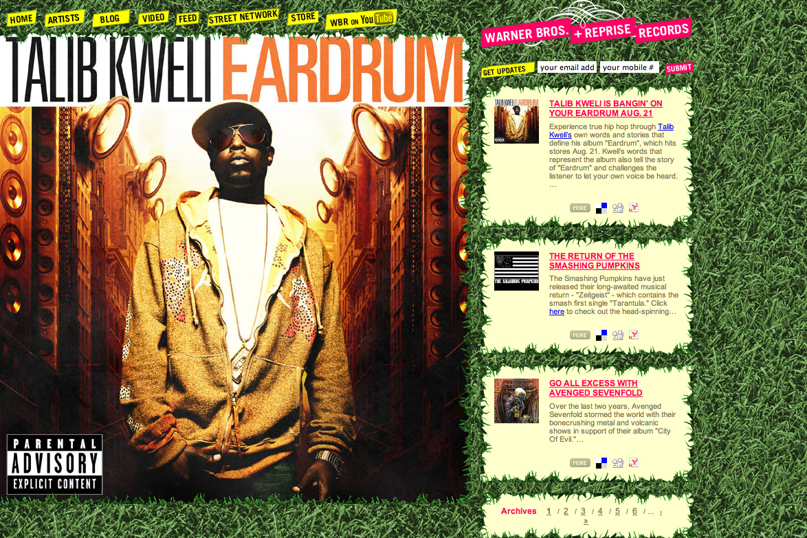 Album cover of "Eardrum" by Talib Kweli, featuring the artist in a hoodie and sunglasses with speaker graphics.